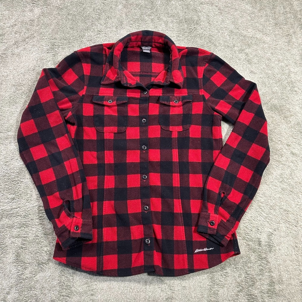 Eddie Bauer Womens Fleece Button Up, Size Small,‎ red plaid
